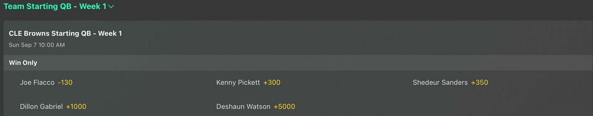 Cleveland Browns starting QB odds - Bet365